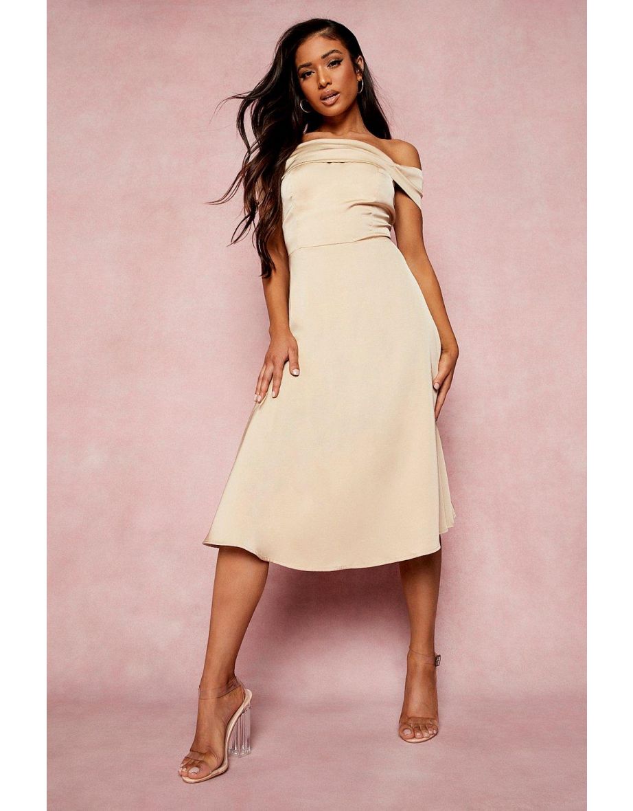 Petite Drape Detail Bardot Midi Dress - champagne