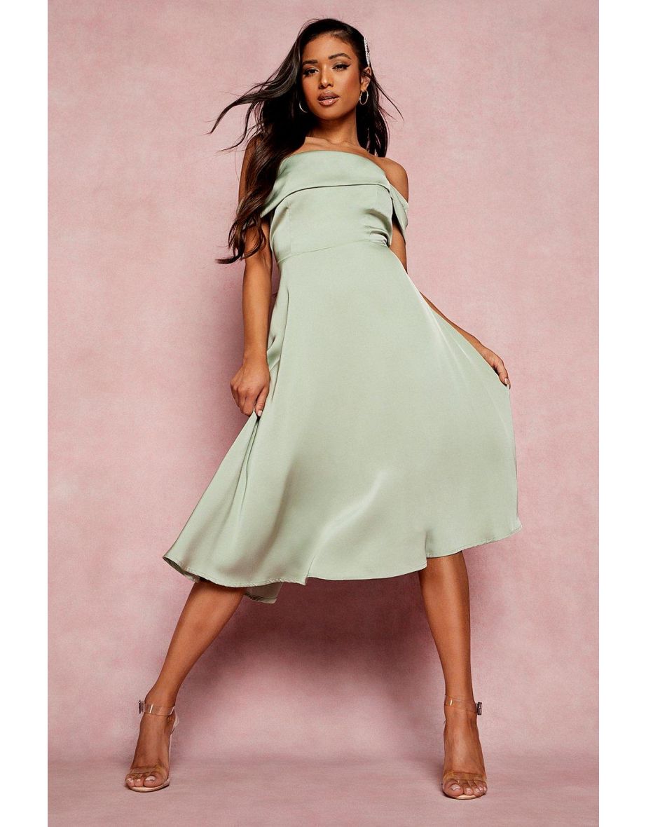 Petite Drape Detail Bardot Midi Dress - sage - 3