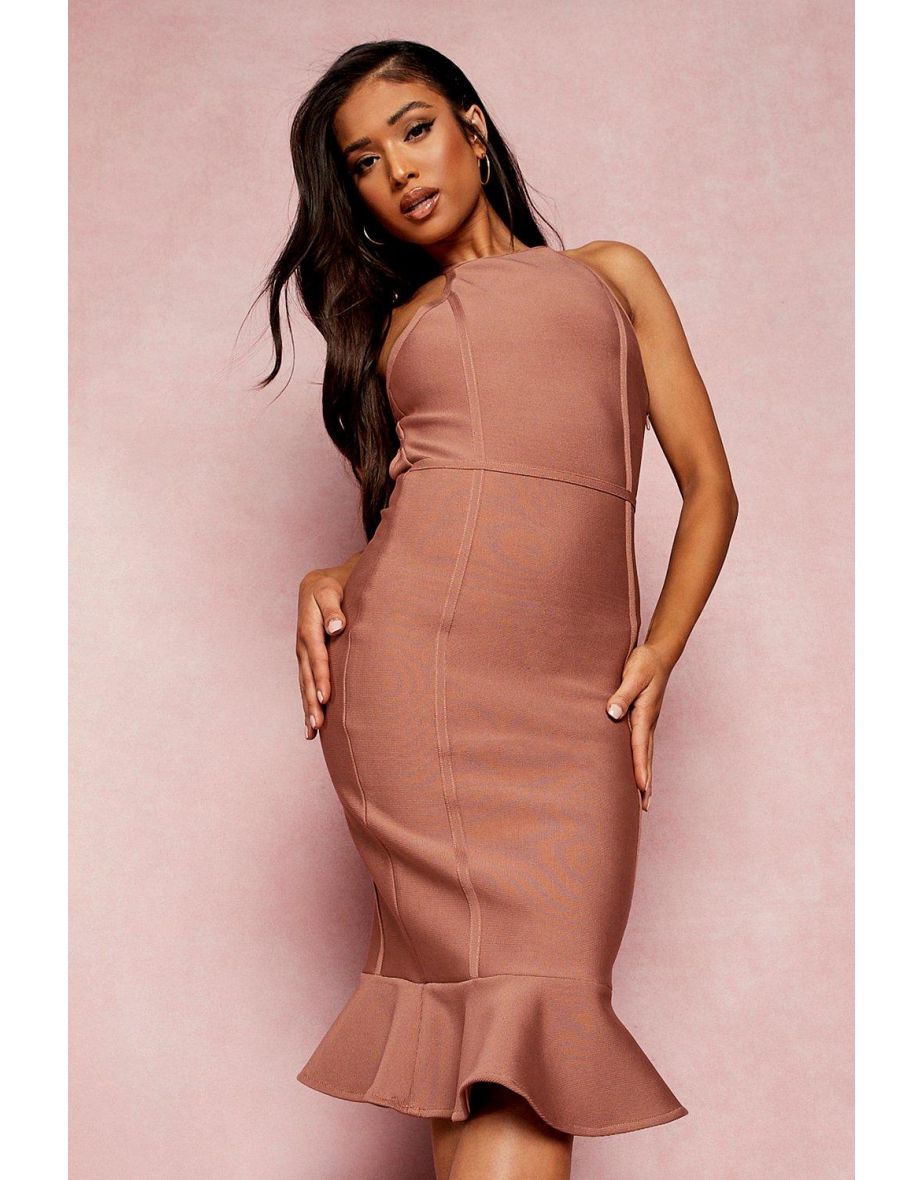 Petite Bandage Halter Bodycon Midi Dress - chocolate - 3