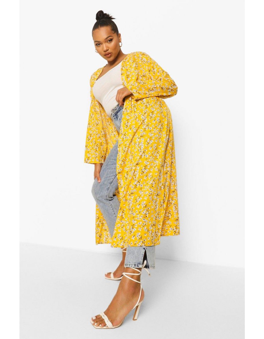 Plus Ditsy Floral Kimono - yellow - 3