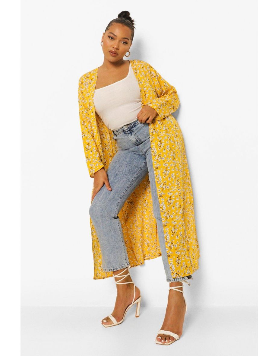 Plus Ditsy Floral Kimono - yellow