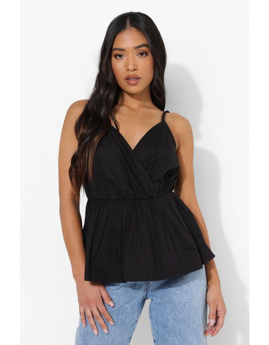 Petite Wrap Peplum Woven Cami - black - 3