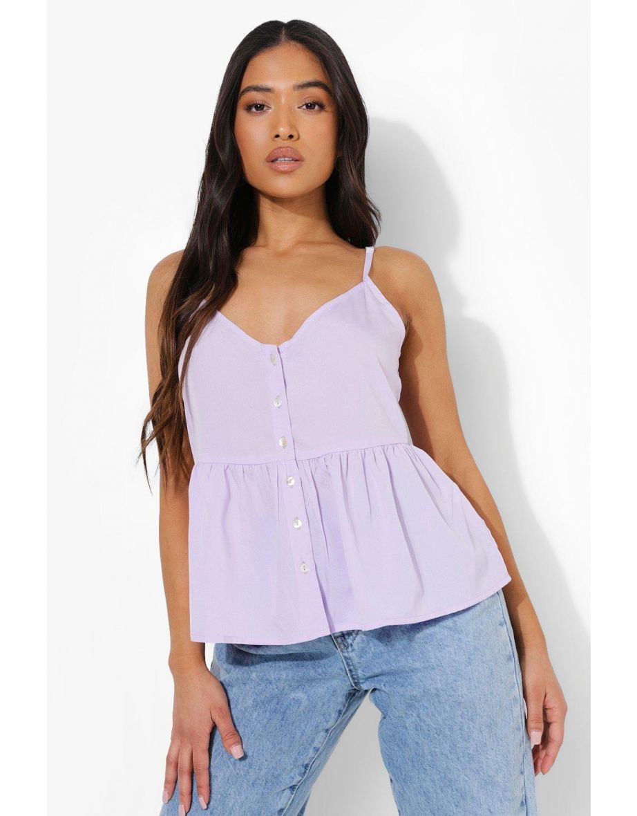 Petite Button Detail Woven Peplum Cami - lilac