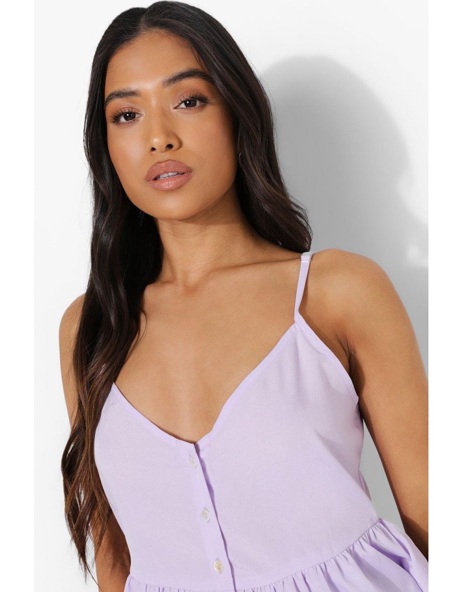 Petite Button Detail Woven Peplum Cami - lilac - 3