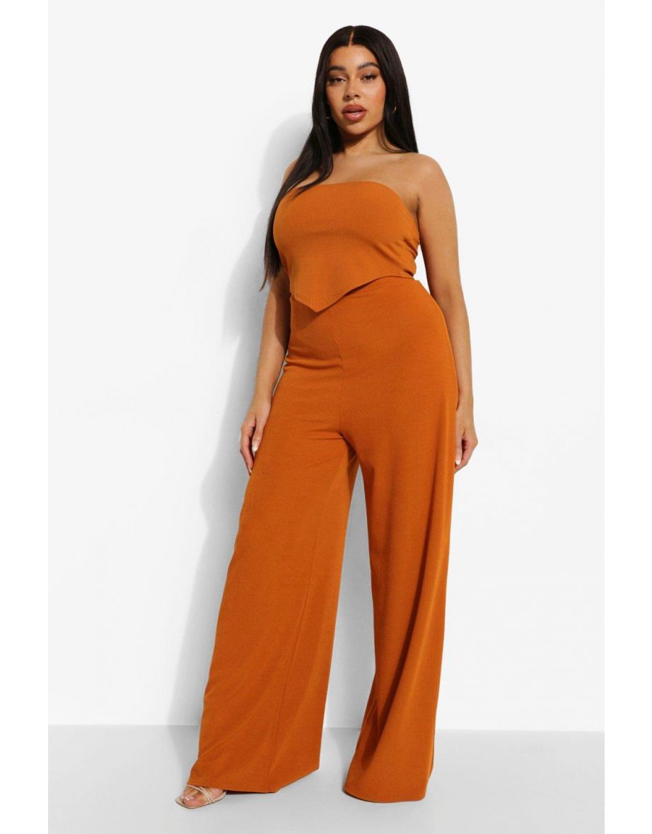 Plus Rib Wide Leg Trousers - toffee - 3