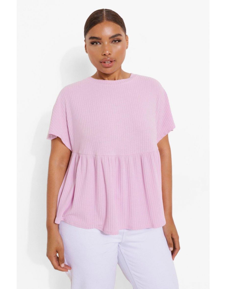 Plus Soft Rib Peplum Top - lilac
