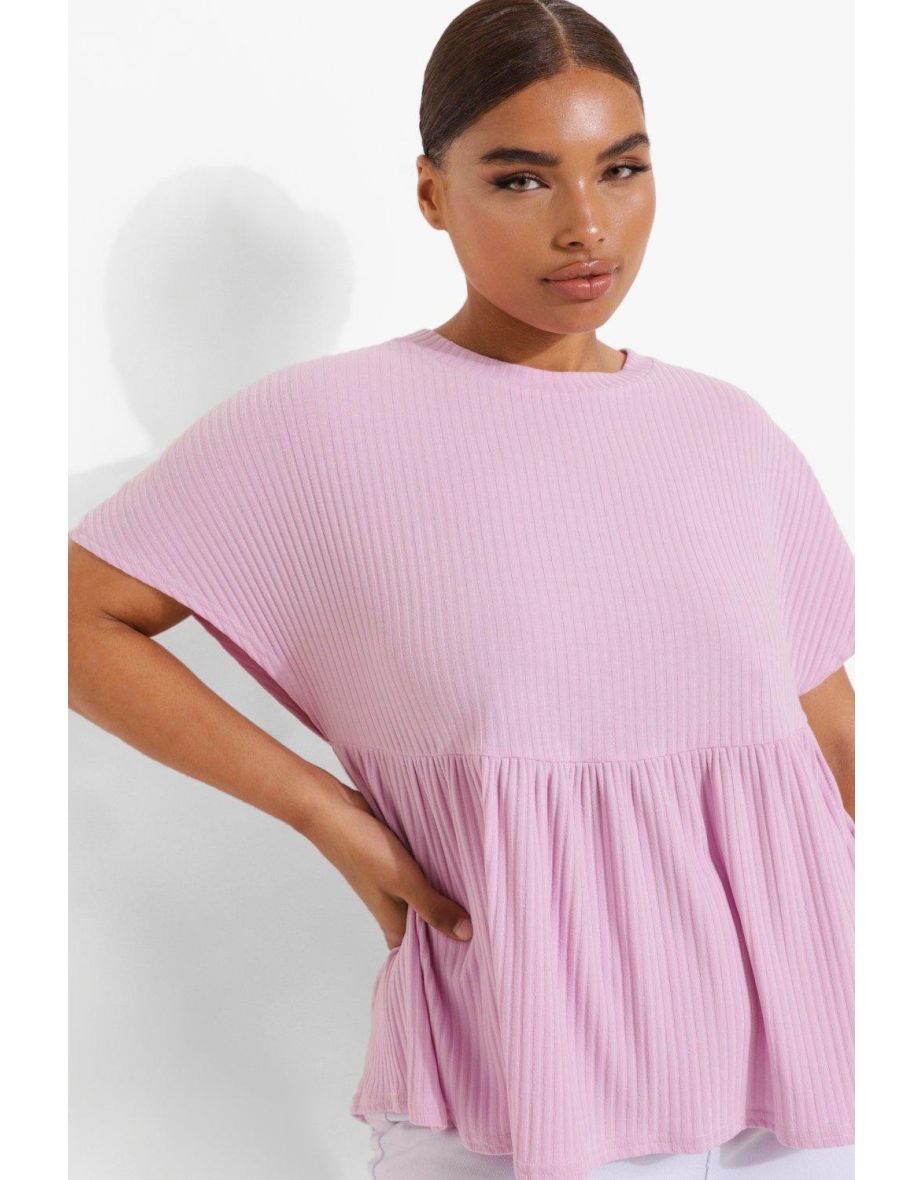 Plus Soft Rib Peplum Top - lilac - 3