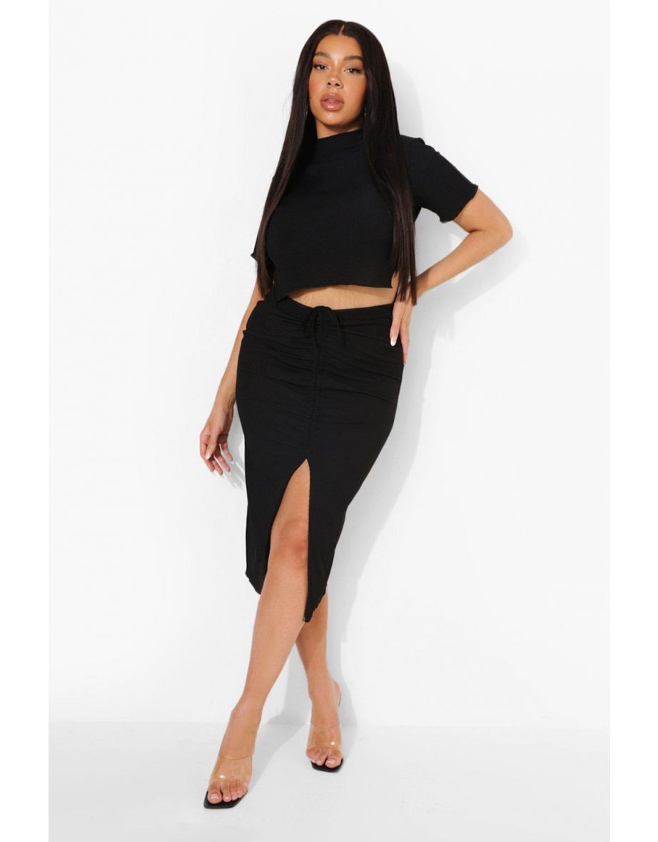 Plus High Neck Crop Tee & Mini Skirt Co-ord - black