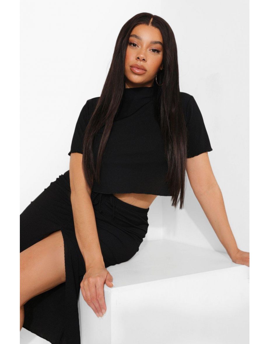 Plus High Neck Crop Tee & Mini Skirt Co-ord - black - 3