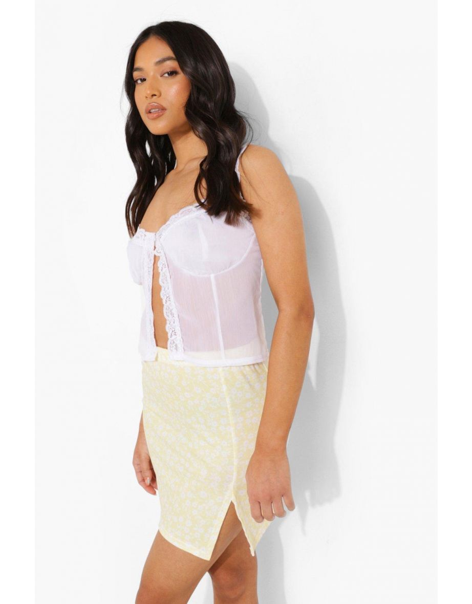 Petite Ditsy Floral Split Front Mini Skirt - yellow