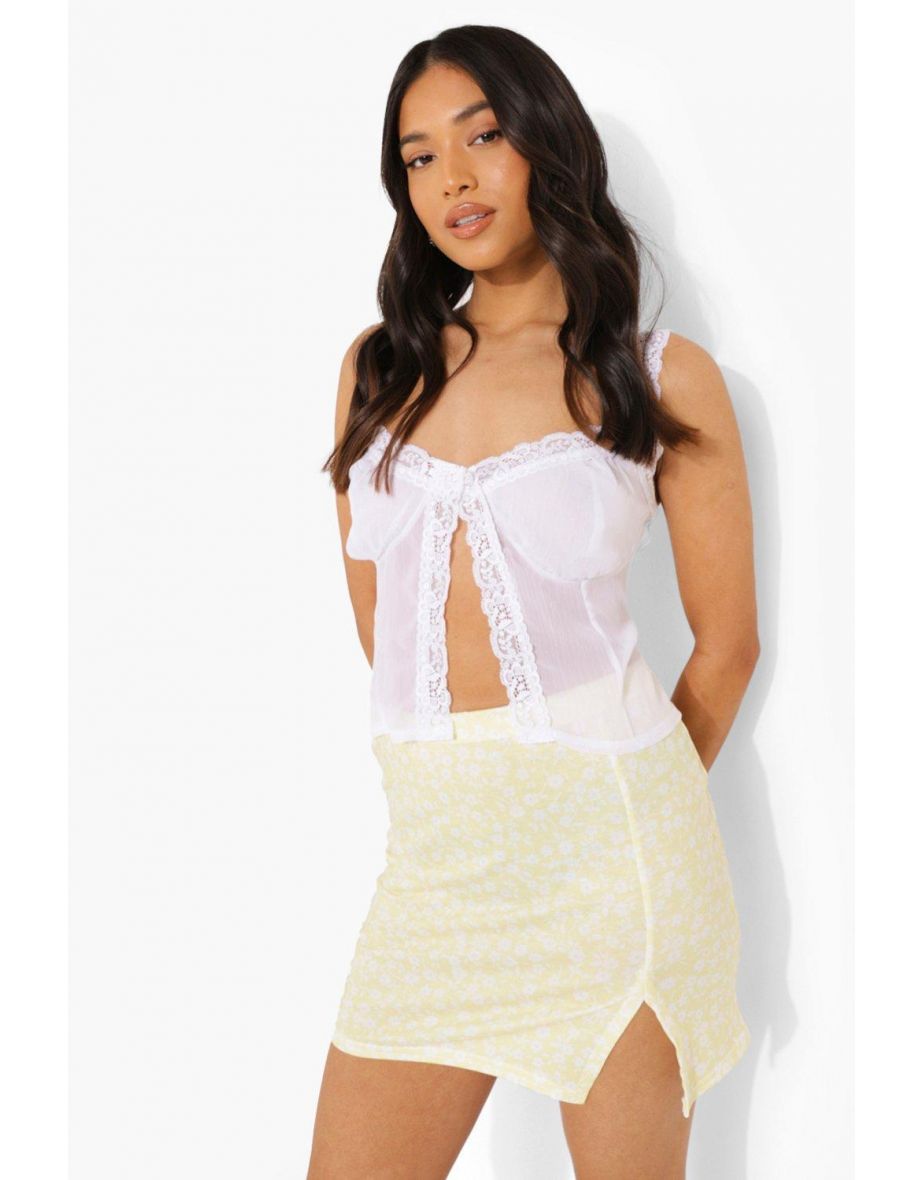 Petite Ditsy Floral Split Front Mini Skirt - yellow - 3