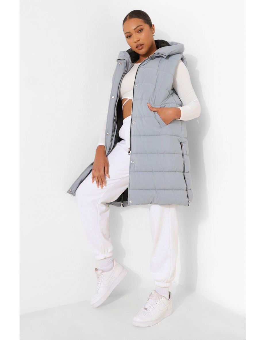 Plus Longline Puffer Gilet - grey