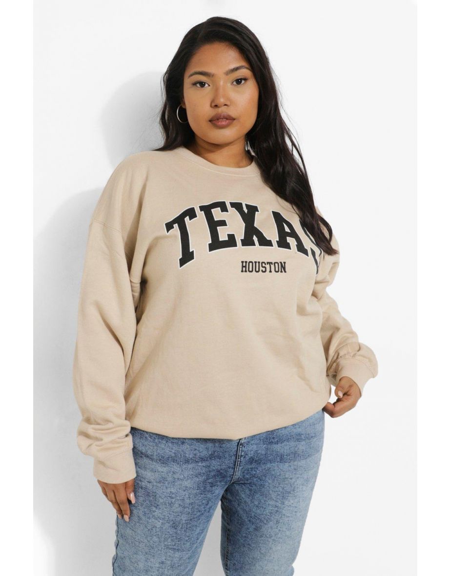 Plus Texas Slogan Oversized Sweat - sand
