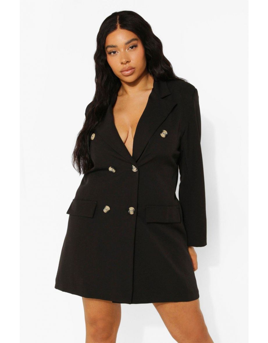 Plus Oversized Double Breasted Blazer - black - 3