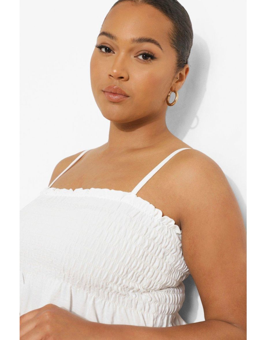 Plus Shirred Swing Cami Top - white - 3