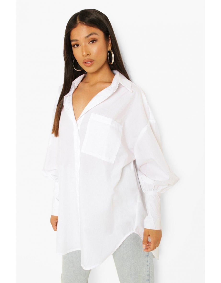 Petite Puff Sleeve Oversized Shirt - white