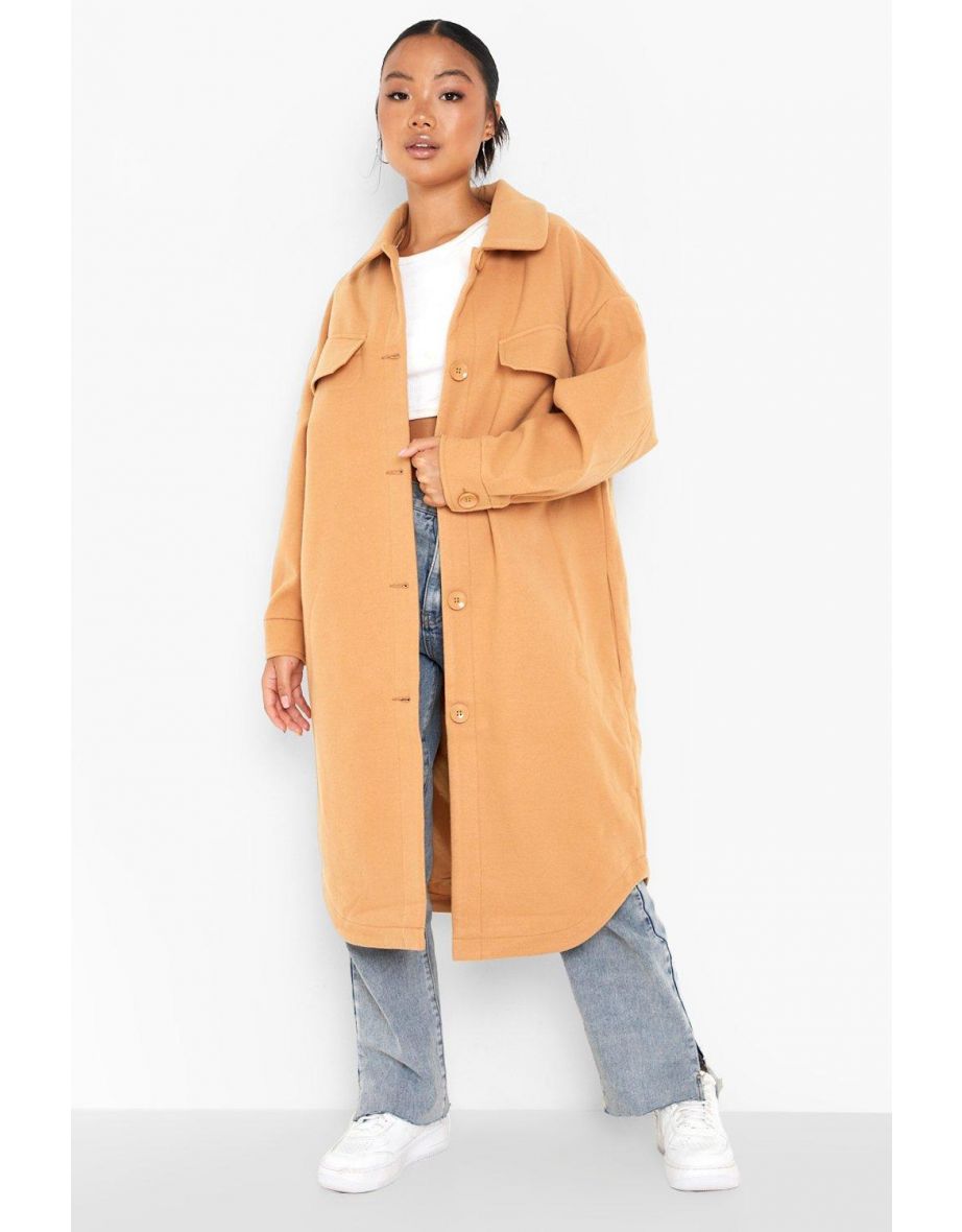 Petite Wool Look Longline Shacket - camel - 3