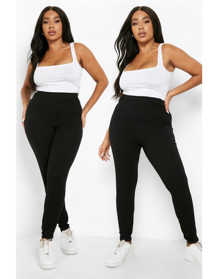 Plus Recycled 2 Pack Basic Cotton Mix Leggings - black