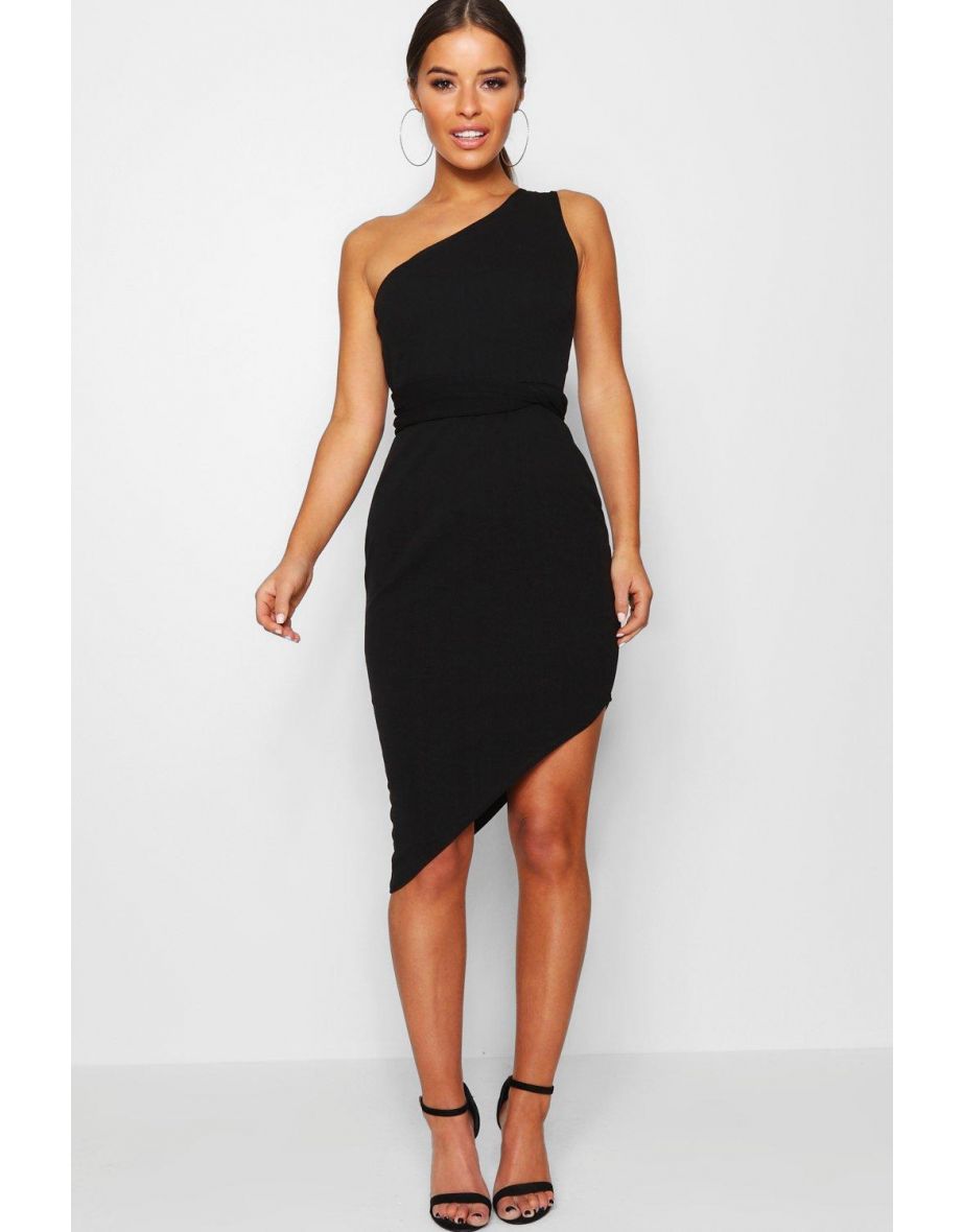 Petite Recycled Asymmetric Bodycon Dress - black