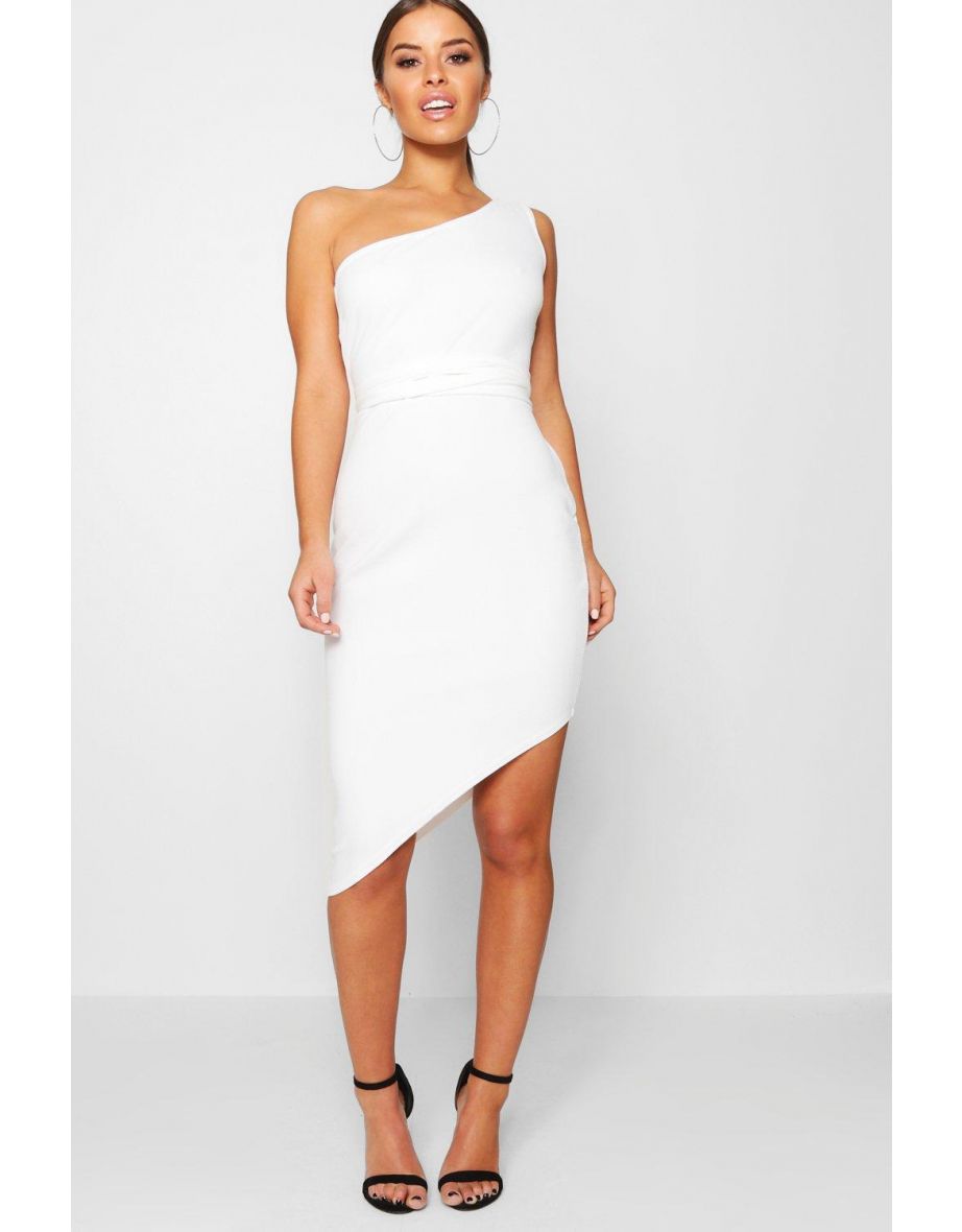 Petite Recycled Asymmetric Bodycon Dress - white