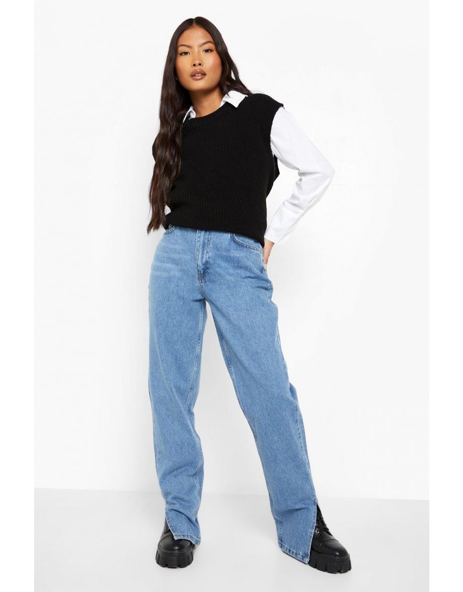Petite Recycled Side Split Hem Jean - vintage blue