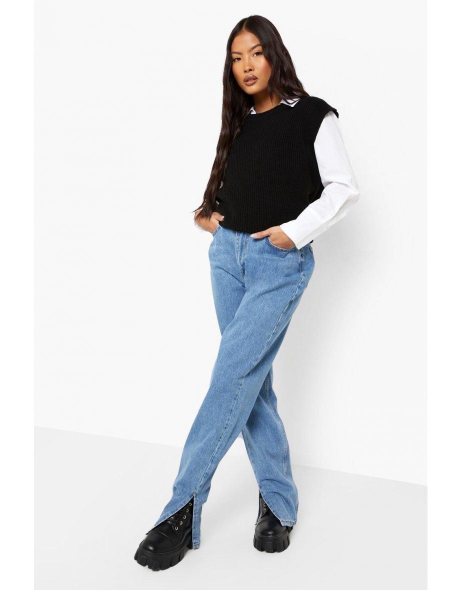 Petite Recycled Side Split Hem Jean - vintage blue - 3