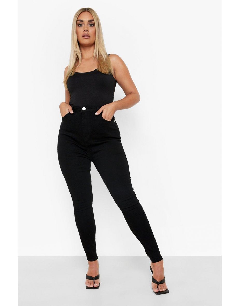 Plus High Waist Skinny Jeans - black