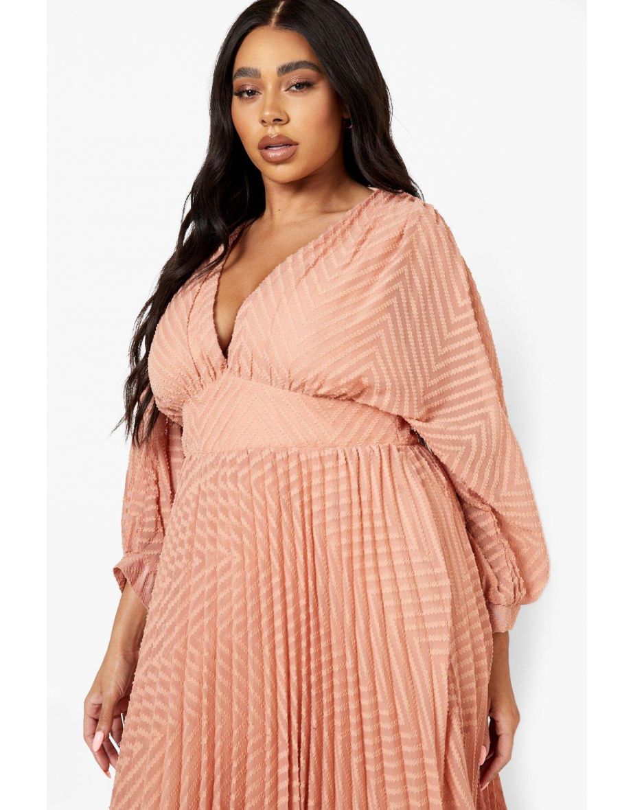 Plus Textured Chiffon Midi Skater Dress - blush - 3
