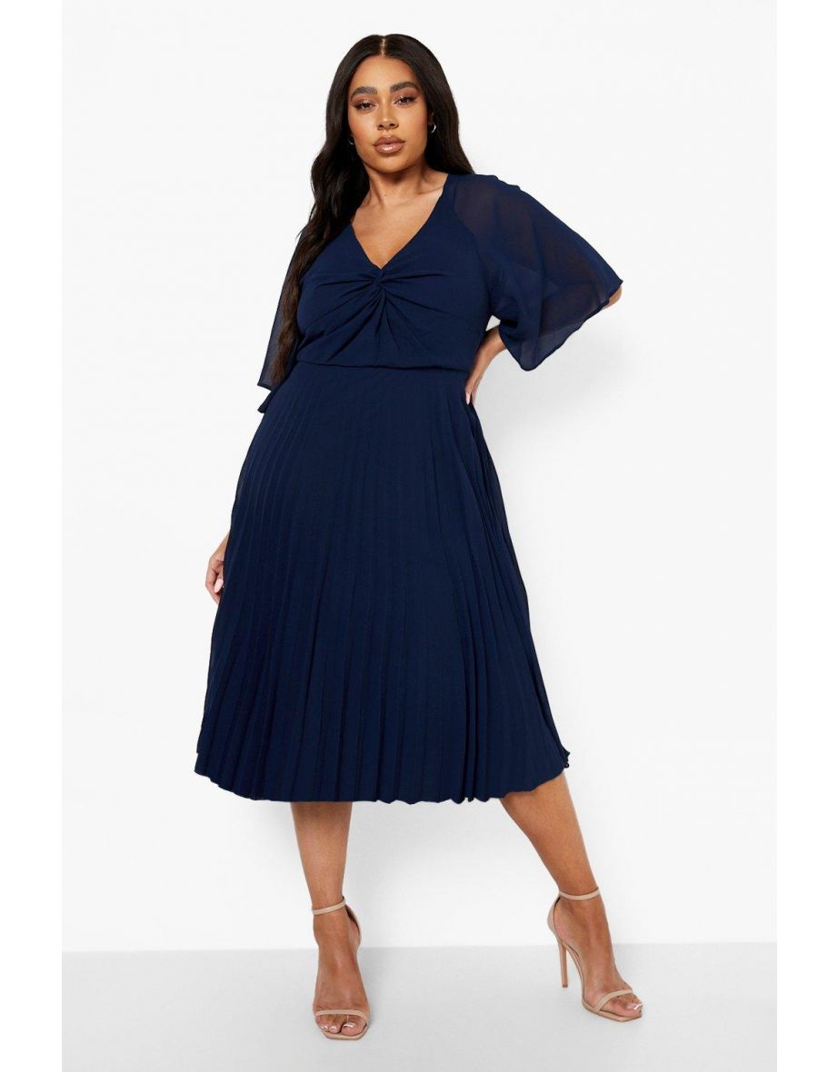 Plus Chiffon Angel Sleeve Midi Dress - navy