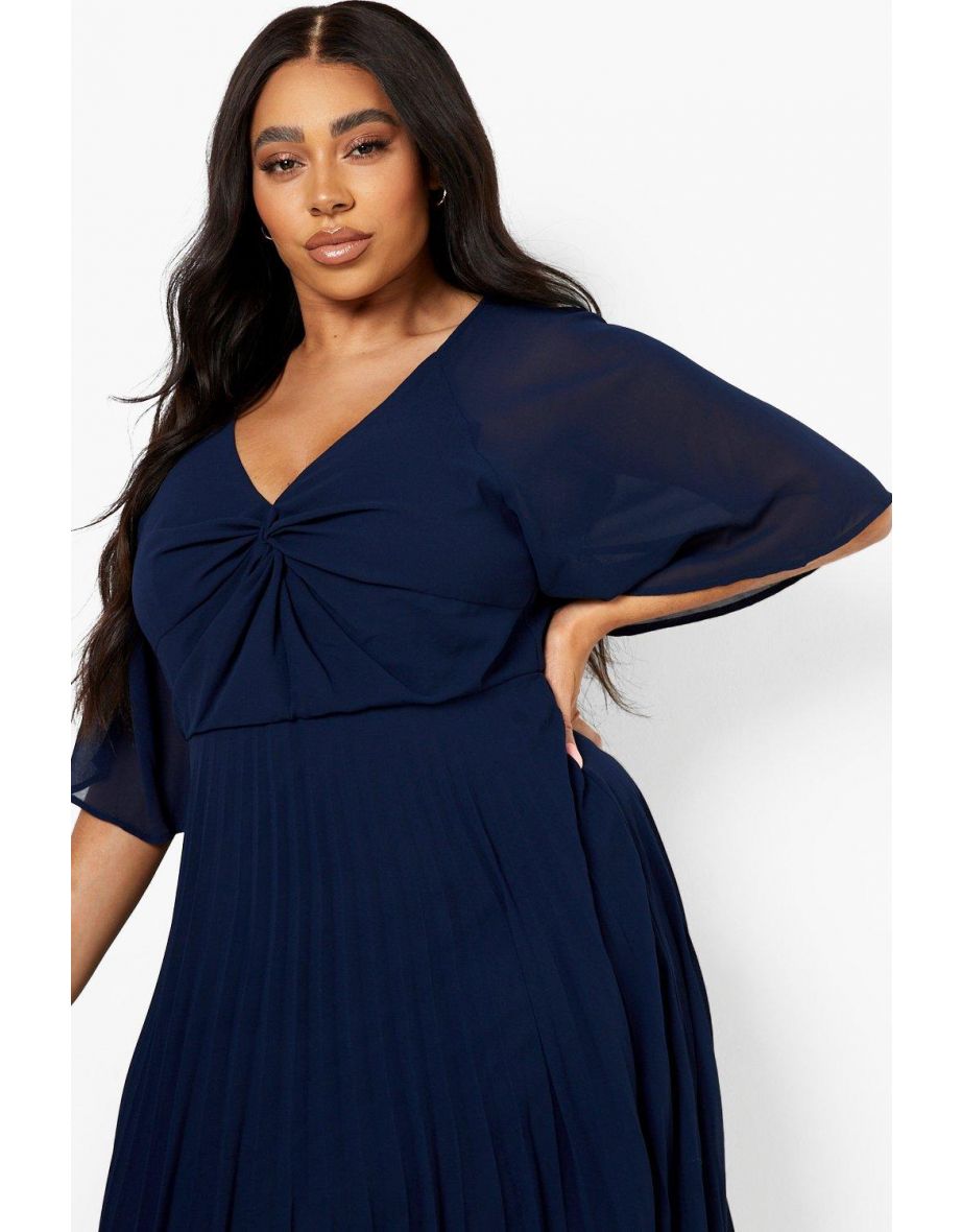 Plus Chiffon Angel Sleeve Midi Dress - navy - 3