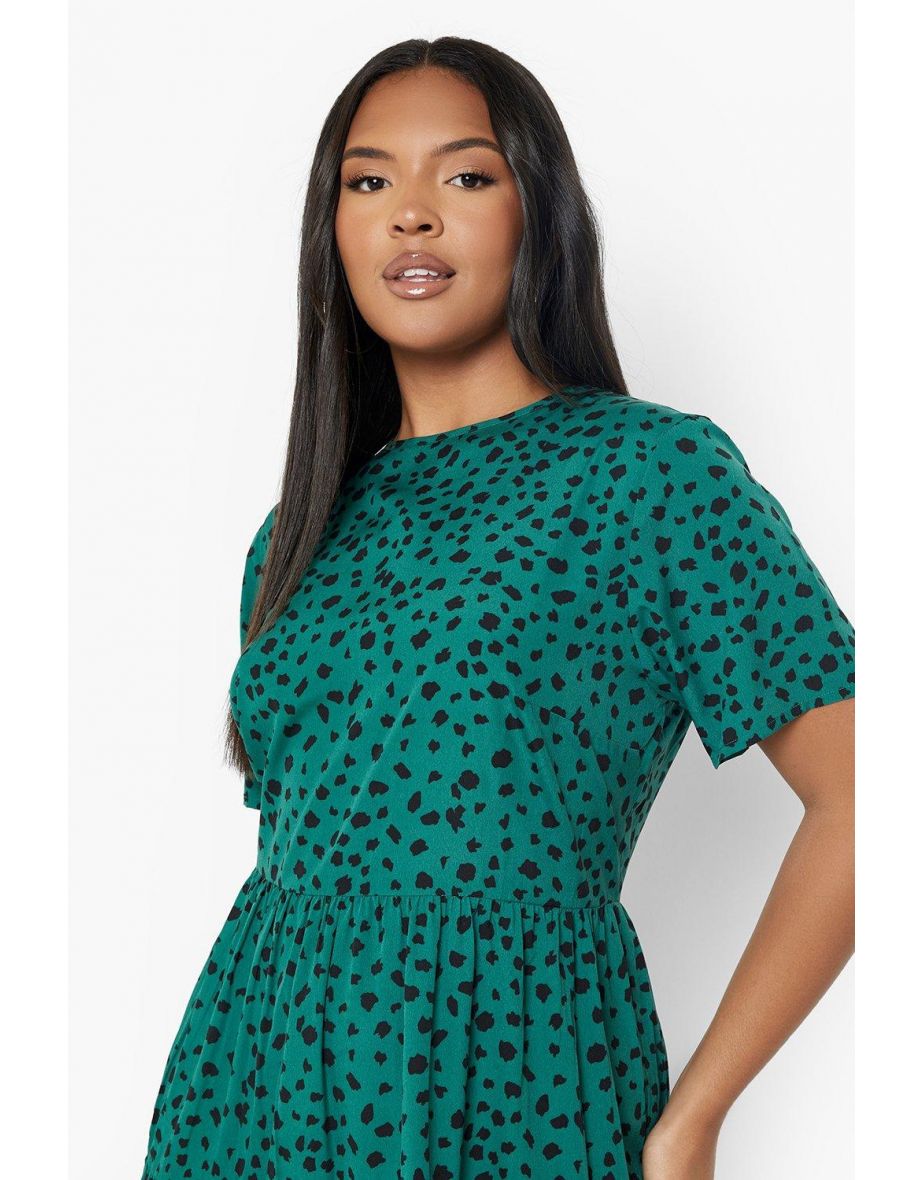 Plus Smudge Print Tiered Midi Dress - green - 3