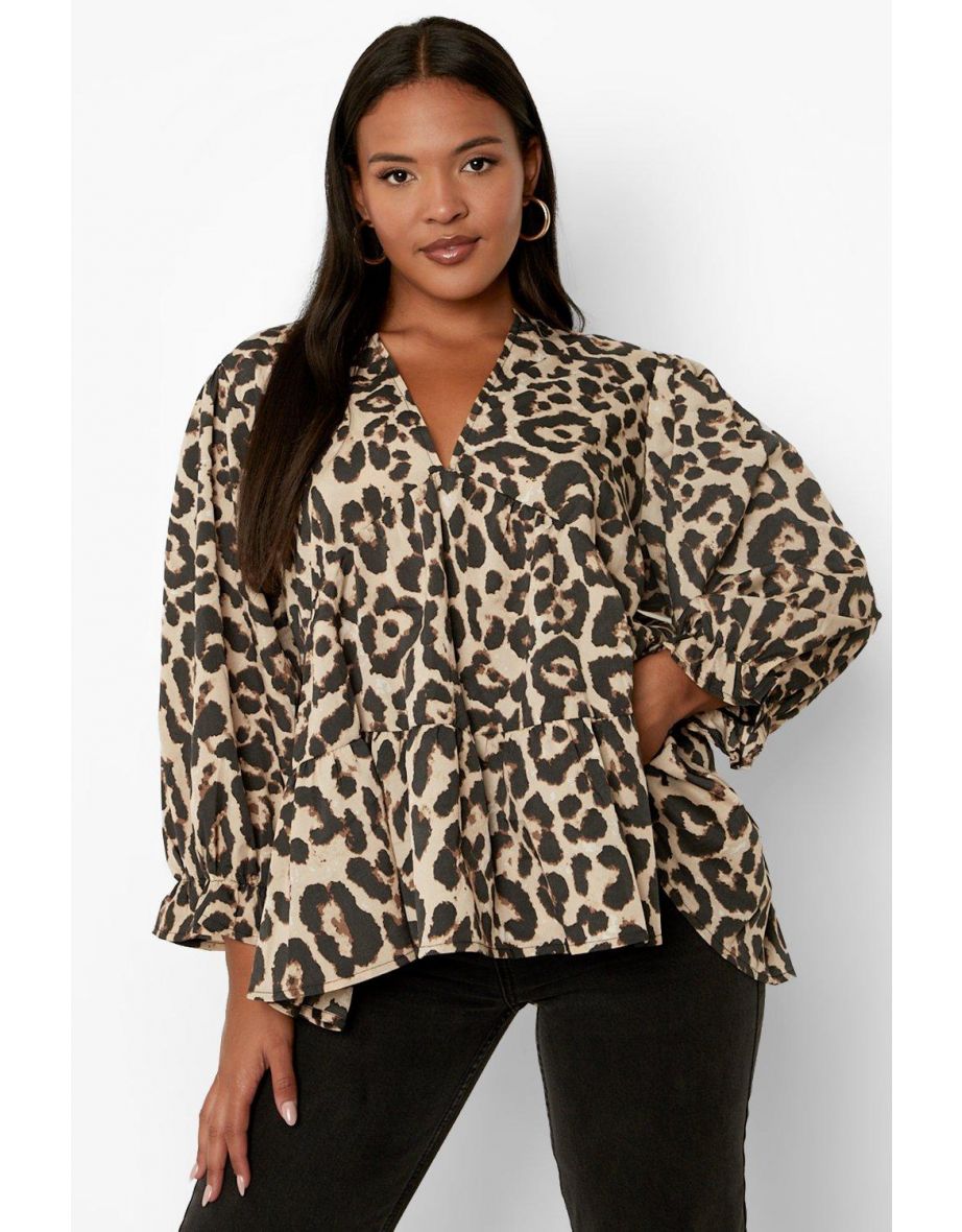 Plus Leopard Smock Top - brown