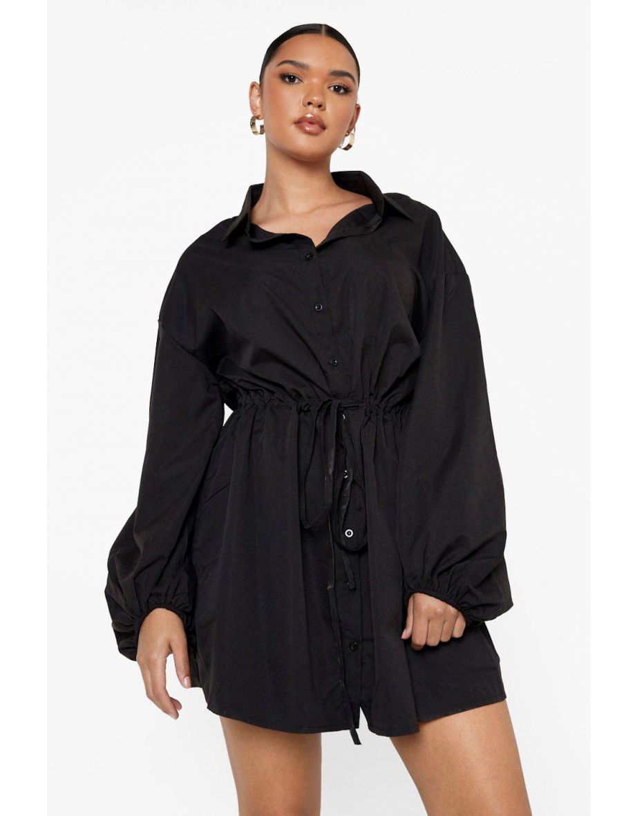 Plus Oversized Sleeve Shirt Dress - black