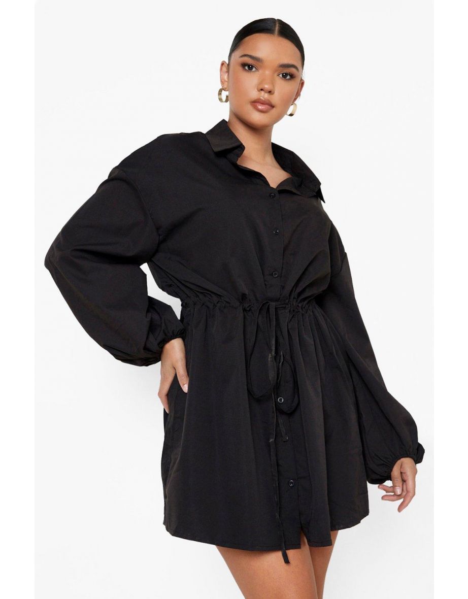 Plus Oversized Sleeve Shirt Dress - black - 3