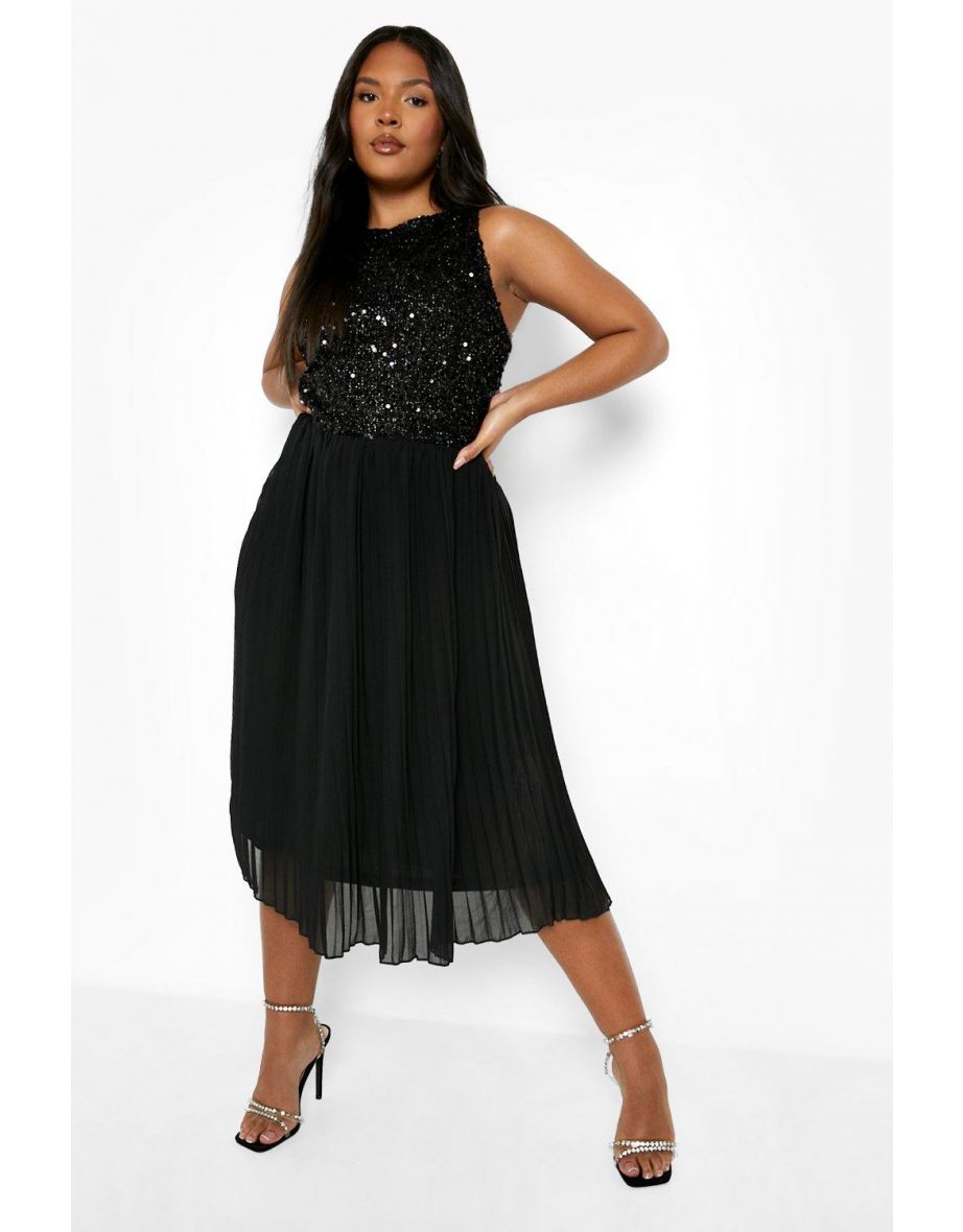 Black Plus Chiffon A-Line Midi Smock Dress