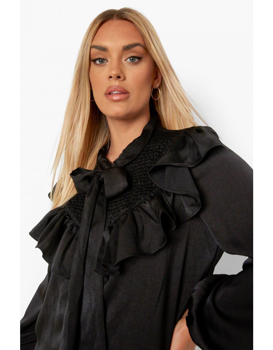 Plus Shirred Bow Blouse - black - 3