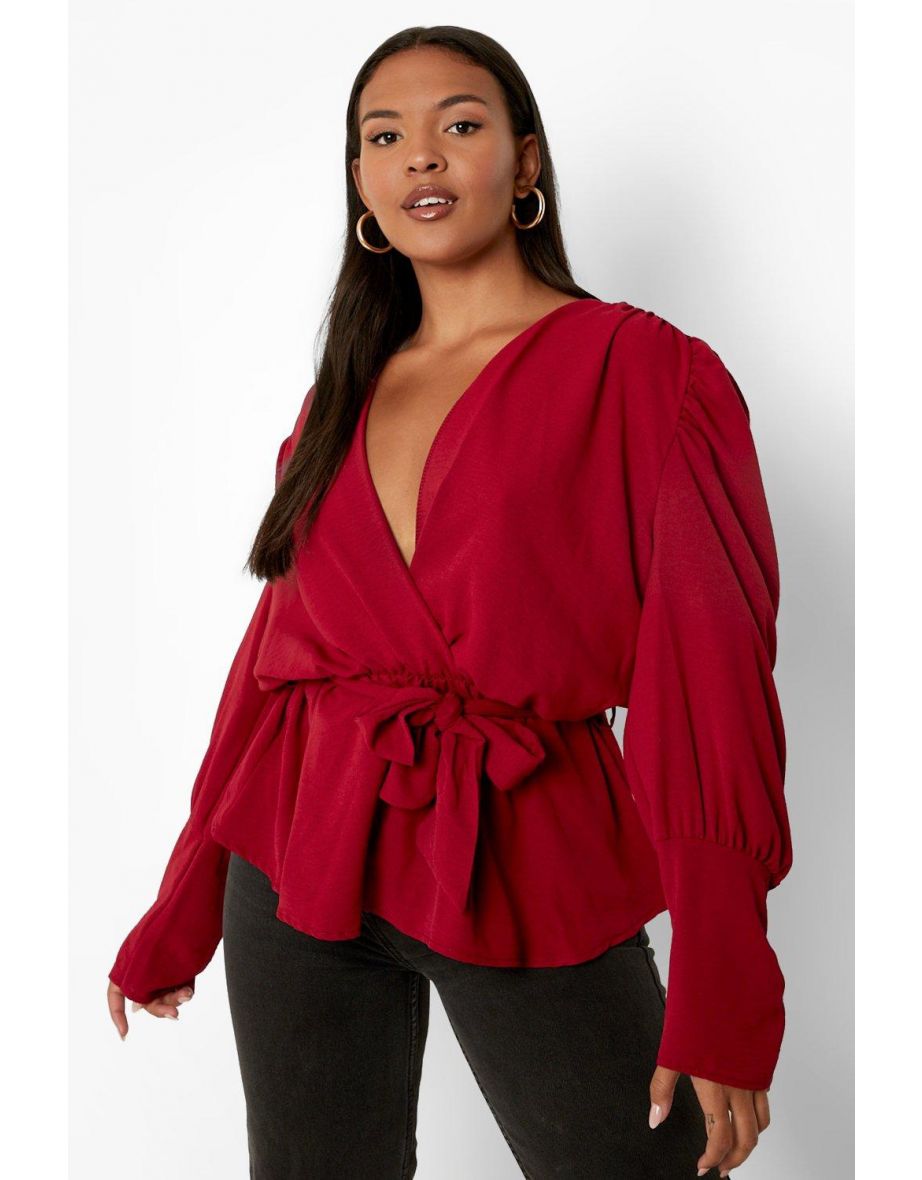 Plus Volume Sleeve Wrap Peplum - berry - 3