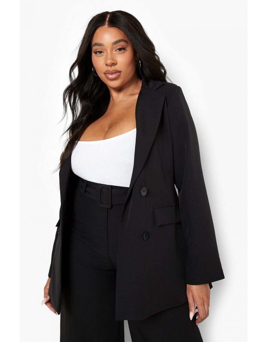 Plus Tailored Double Breasted Blazer - black