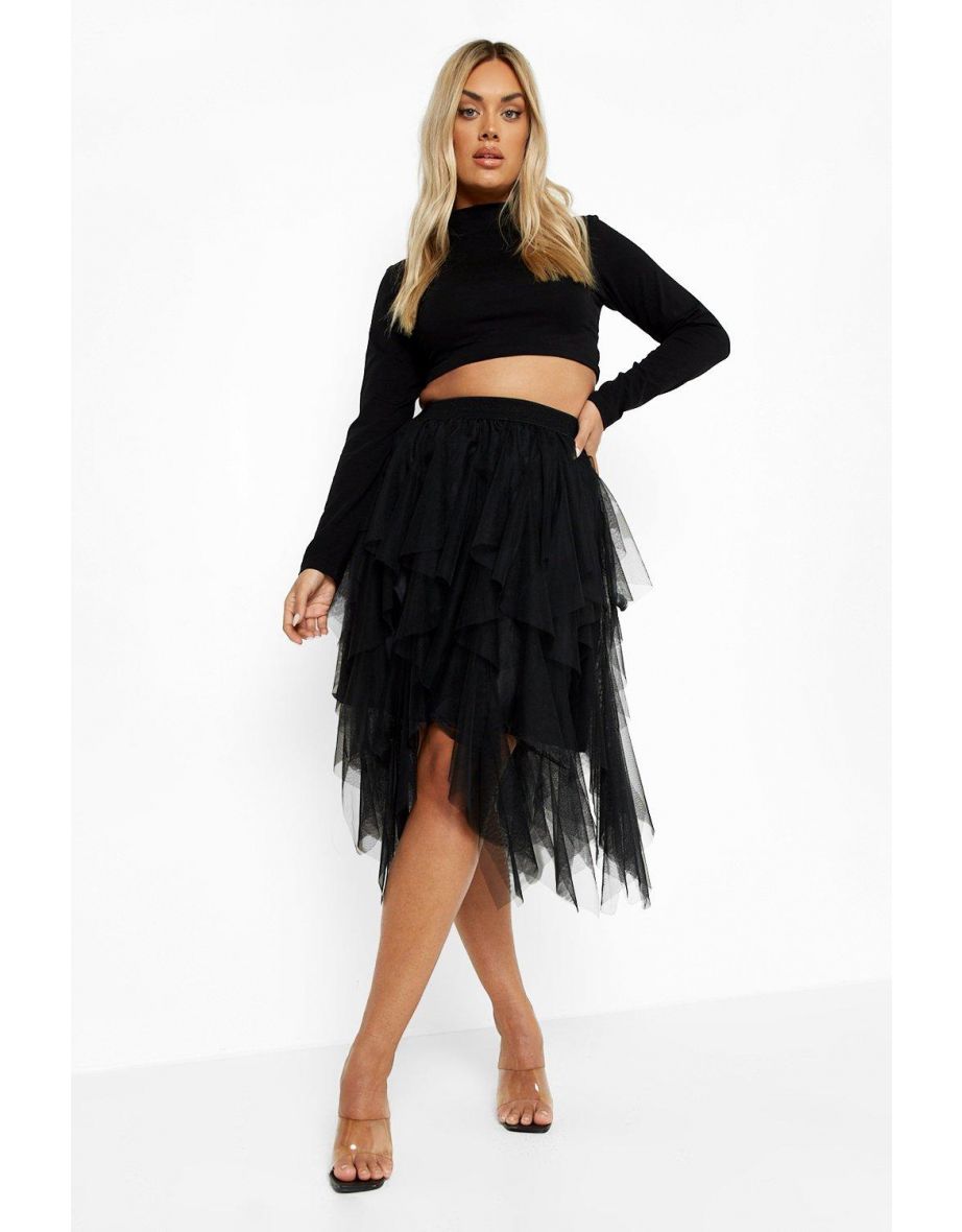 Black layered shop tulle midi skirt