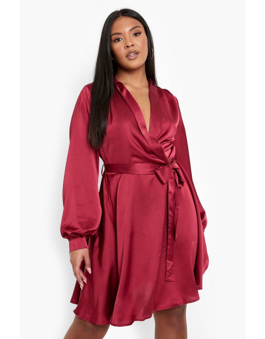 Satin wrap skater dress clearance