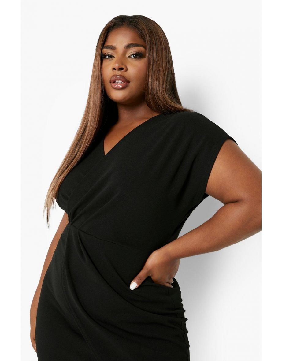 Plus Wrap Front Midi Dress - black - 3