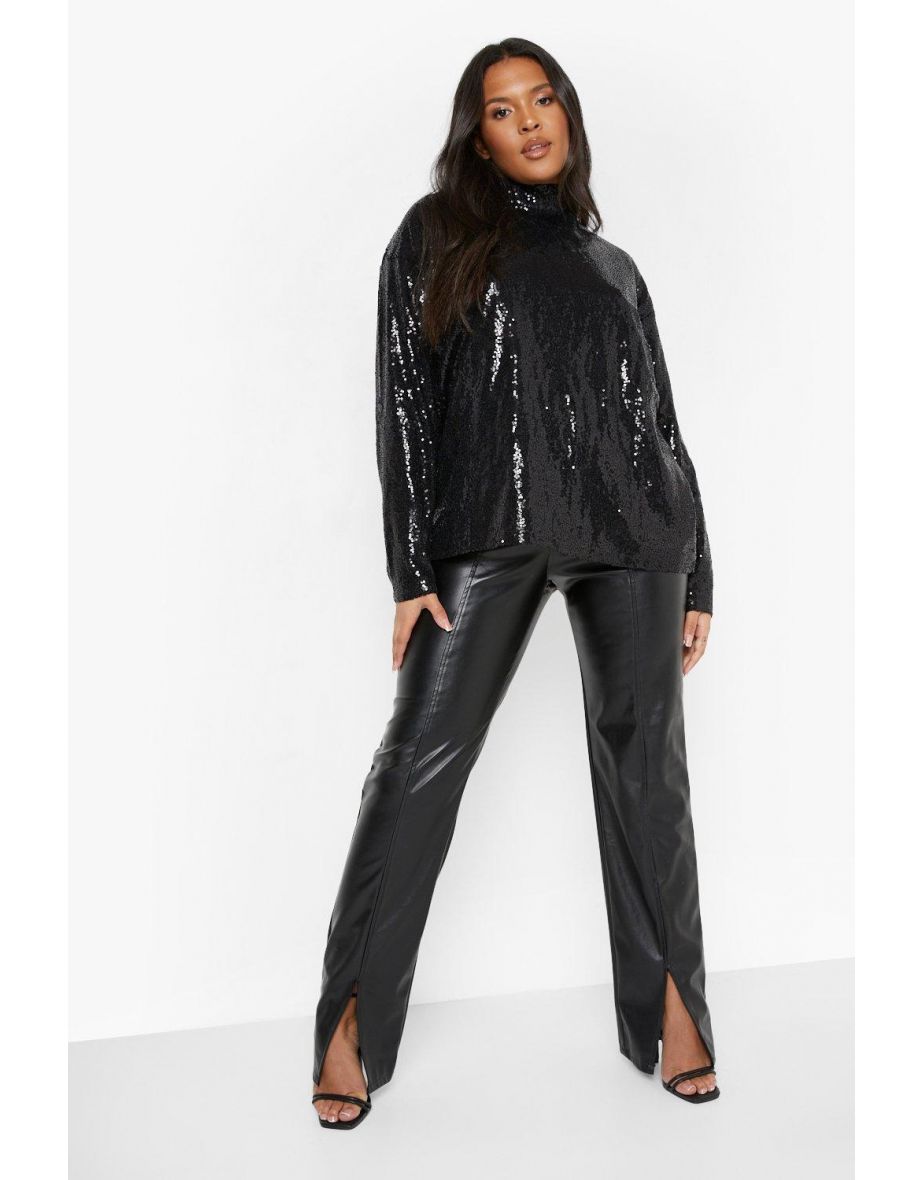 Plus Sequin Long Sleeve Top - black - 3