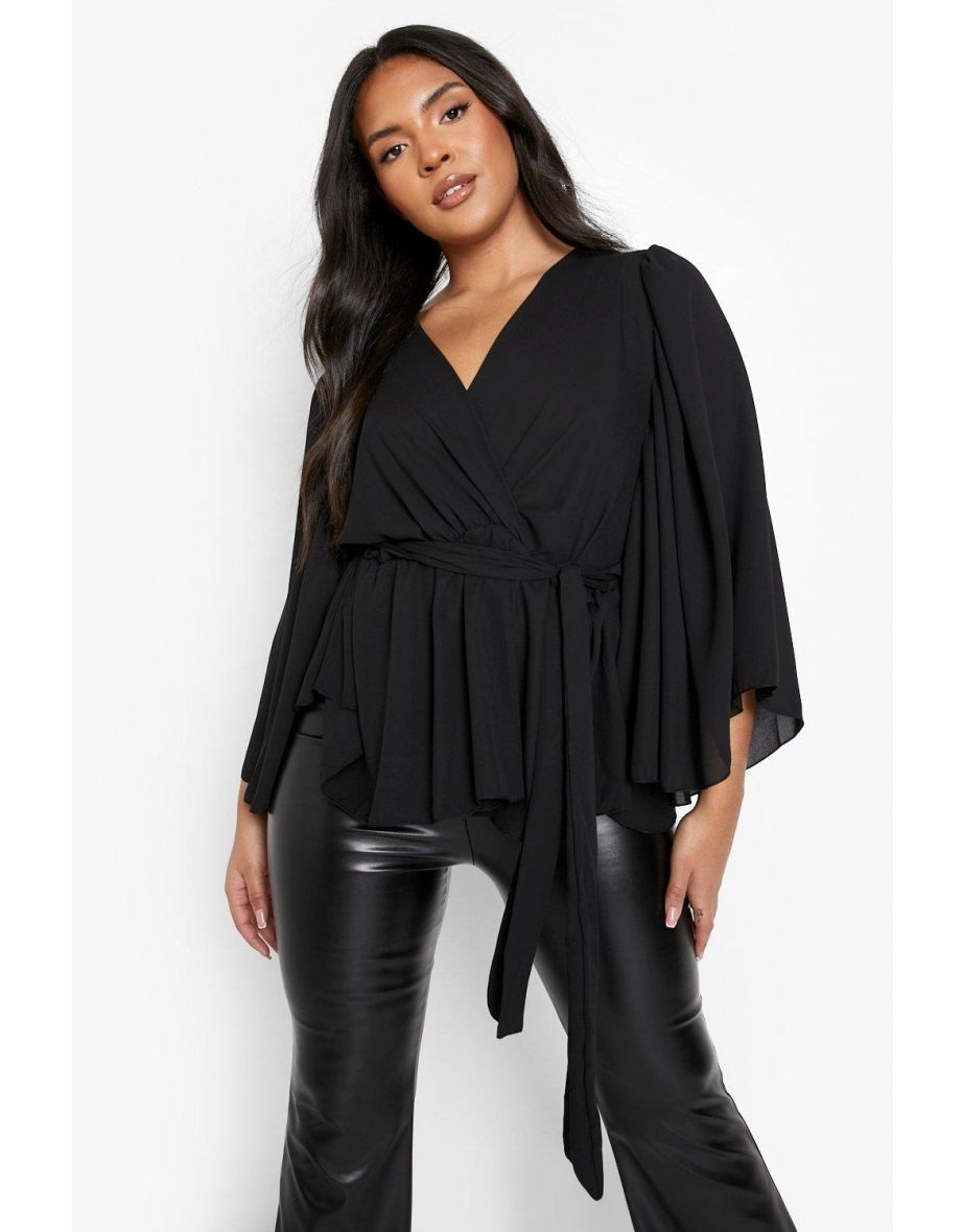 Plus Angel Sleeve Peplum Blouse