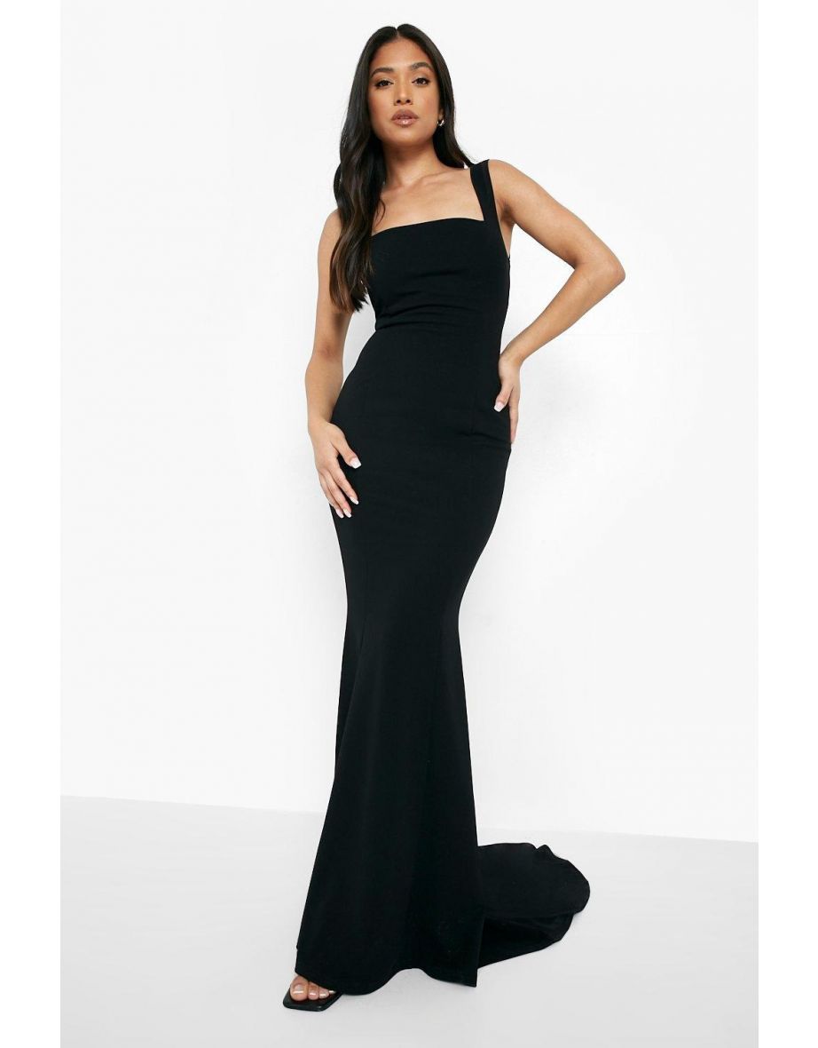 Petite Square Neck Scuba Train Maxi Dress - black