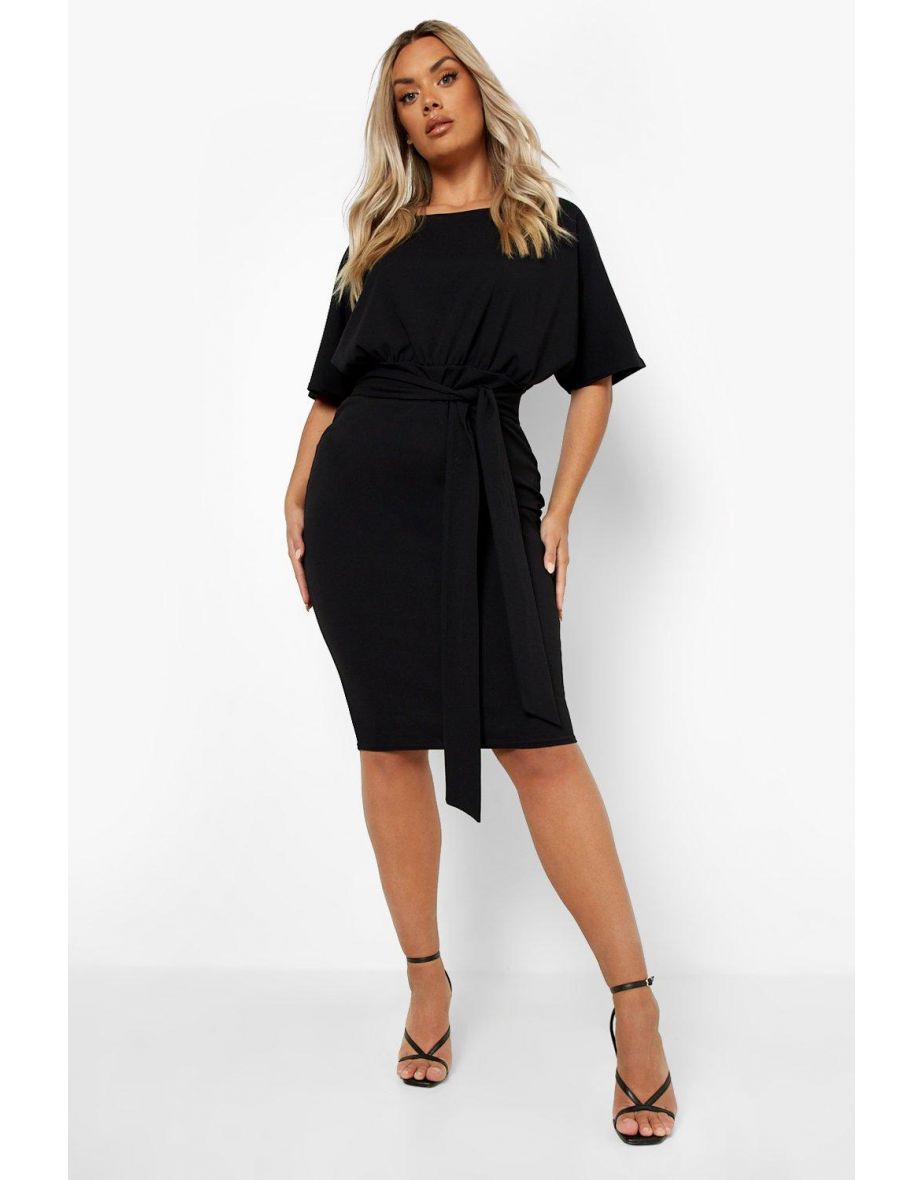 Shop Plus Tie Belt Kimono Sleeve Midi Dress black Online in Bahrain VogaCloset