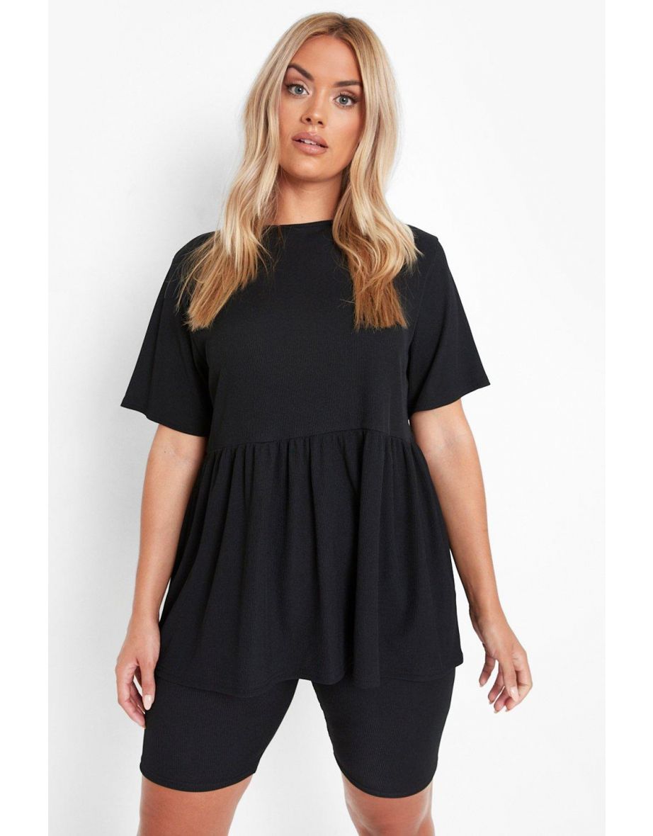Plus Smock Top And Cycling Short Set - black - 3