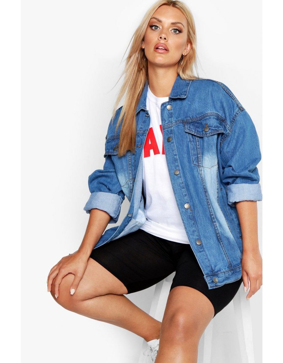 Plus Oversized Denim Jacket - mid blue