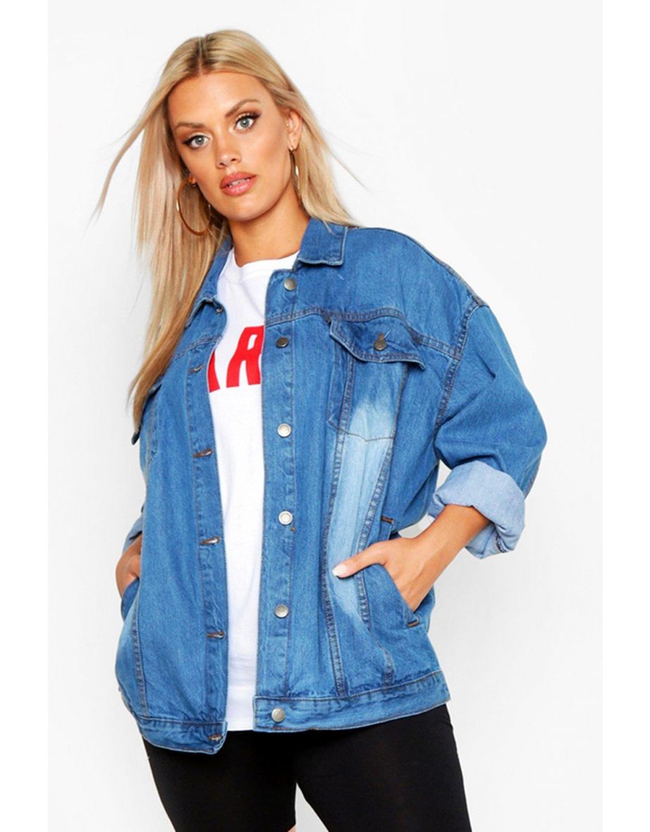Plus Oversized Denim Jacket - mid blue - 3
