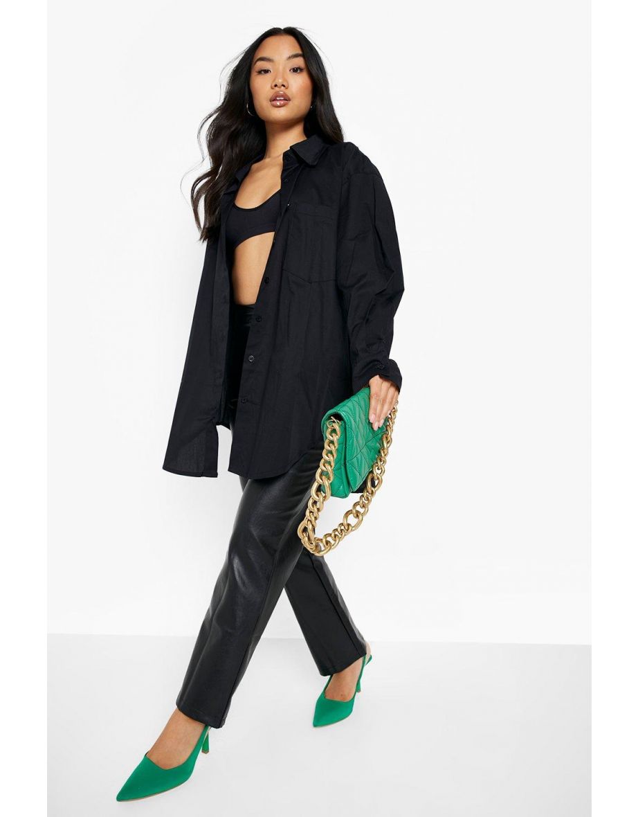 Petite Extreme Oversized Poplin Shirt - black