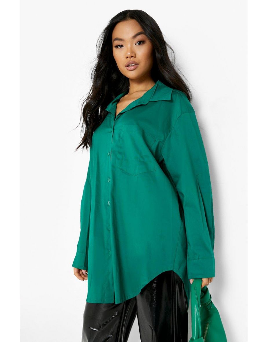 Petite Extreme Oversized Poplin Shirt - green